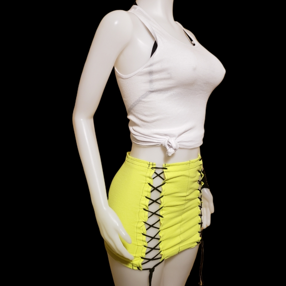 Neon Yellow double corset tshirt skirt - Picture 2 of 6